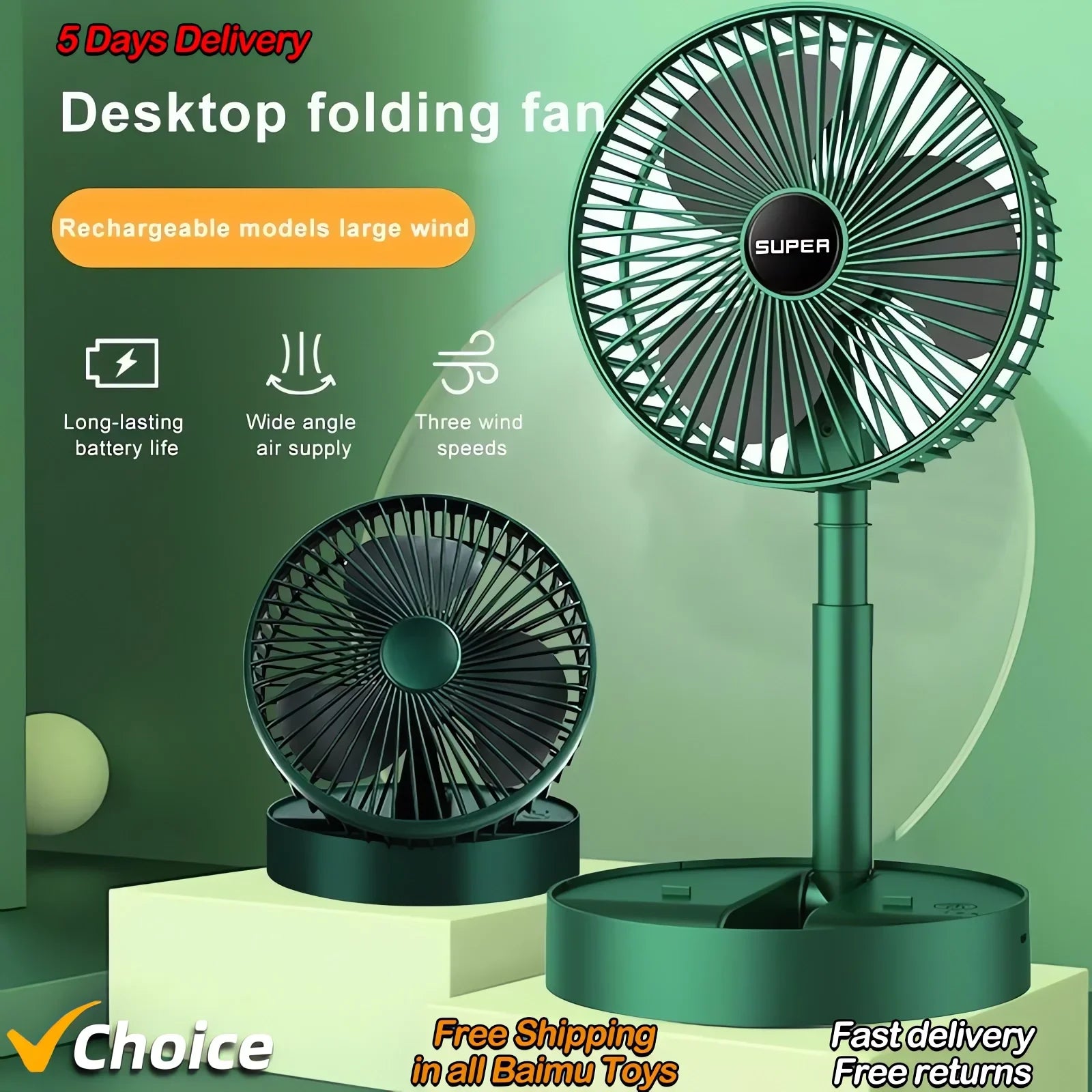 Portable USB Mini Fan - Foldable, Retractable, Low Noise with Long Battery Life