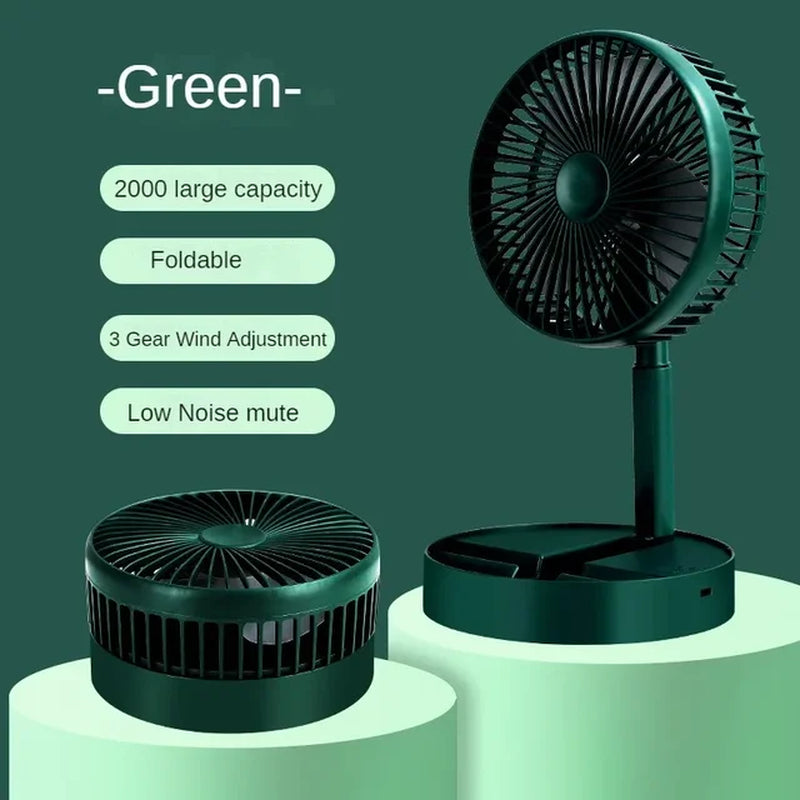 Portable USB Mini Fan - Foldable, Retractable, Low Noise with Long Battery Life